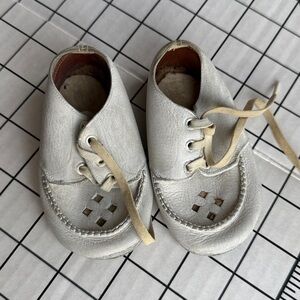 Vintage Ideal Baby Shoes White Leather Lace Up Christening Prewalker 1950s